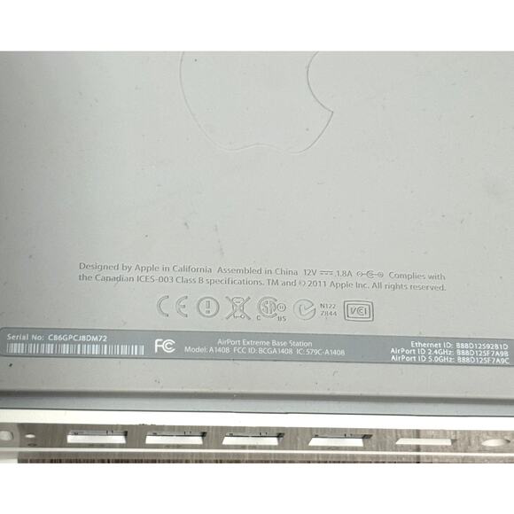 Apple Air Port Extreme Base Station 802 Wifi A1408 - OEM Power Cord & Ethernet - Picture 8 of 10